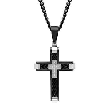 Diamond Accent Stainless Steel Black Ion Plated Cross Pendant