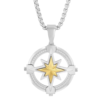 1/4CTW Diamond Stainless Steel North Star Pendant