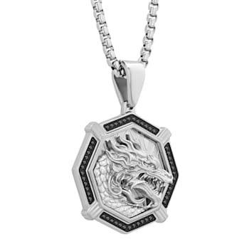 1/4CTW Black Diamond Stainless Steel Black Ion Plated Dragon Face
Medallion Pendant