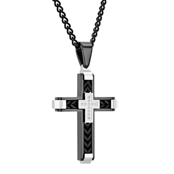 0.07CTW Diamond Two-Tone Stainless Steel Cross Pendant