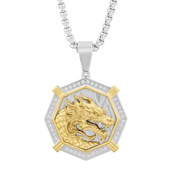 1/4CTW Diamond Stainless Steel Yellow Ion Plated Dragon Pendant