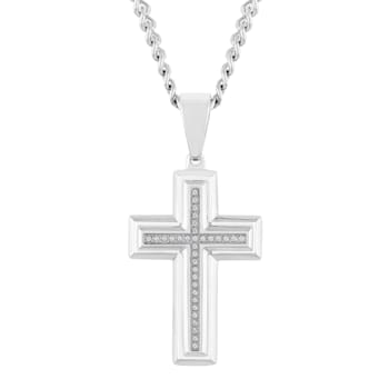 1/10CTW Diamond Stainless Steel Stacked Cross Pendant