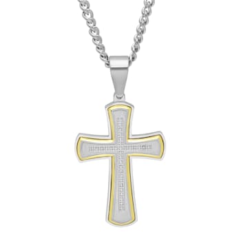 0.17CTW Stainless Steel with Yellow IP Cross