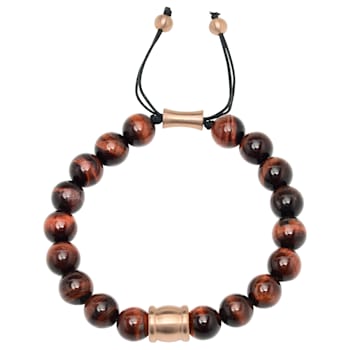 Rose Color Stainless Steel Red Tiger Eye Bead Bolo Bracelet