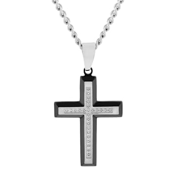 1/8CTW Diamond Stainless Steel Black Ion Plated Cross Pendant