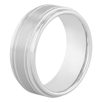 Tungsten Comfort™ Tungsten White Step Edge Center Brushed Groove Band