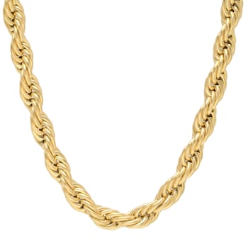 Stainless Steel 26 Inch Yellow Ion Finish Rope Chain Necklace