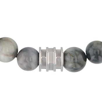Grey Tiger Eye Bead & Stainless Steel Bolo Bracelet