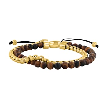 Tiger Eye Bead & Stainless Steel Bolo Bracelet