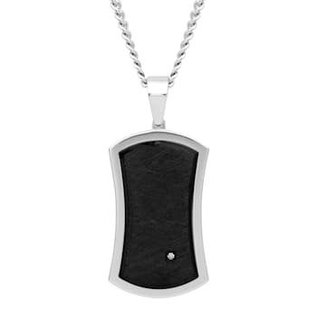Diamond Accent Stainless Steel Frozen Satin Black Ion Plated Dog Tag Pendant
