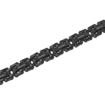 Stainless Steel Black Ion Plated Black Diamond Bracelet 1/6ctw