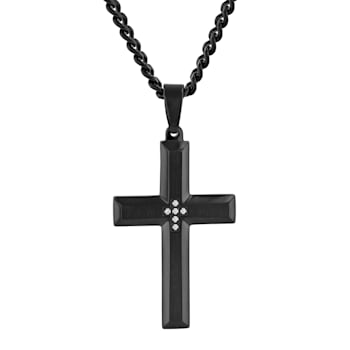 Diamond Accent Black Stainless Steel Cross Pendant