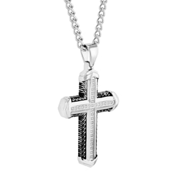 1/4CTW Diamond Stainless Steel Black Ion Plated Cross Pendant