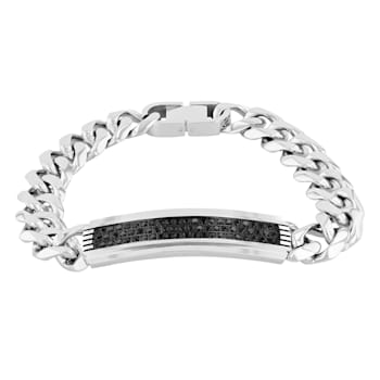 Stainless Steel Black Sapphire ID Link Bracelet