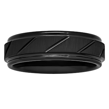 Tungsten Comfort™ Tungsten 7MM Black Ion Plated Slant Groove Band