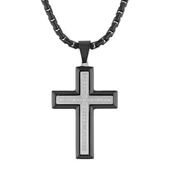 1/5CTW Diamond Stainless Steel Black Ion Plated Cross Pendant