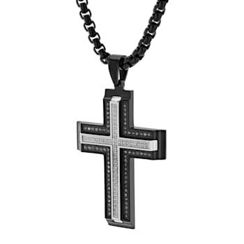 0.50CTW Black and White Diamond Stainless Steel Cross