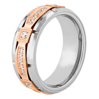 Tungsten Comfort™ 1/5CTW Diamond Tungsten 8MM Rose Ion Plated Brick Edge Band