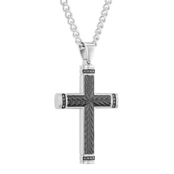 Black Diamond Accent Stainless Steel Black Ion Plated Cross Pendant