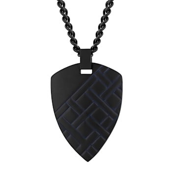 Stainless Steel Shield Pendant with Black and Blue Finish