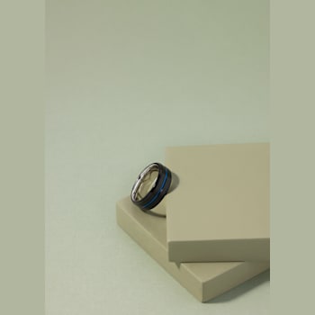Stainless Steel Black and Blue Ion Plated 8mm Striped Band