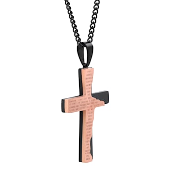 Two-Tone Stainless Steel The Lord's Prayer Tablet Cross Pendant