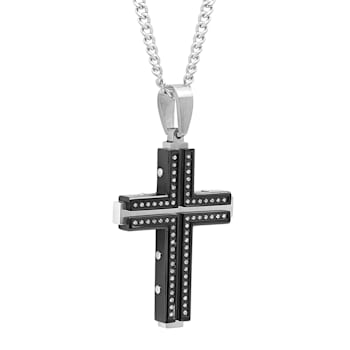 1/3CTW White Diamond Two-Tone Stainless Steel Riveted Cross Pendant