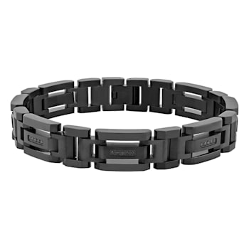 1/6CTW Black Diamond Stainless Steel H Link Bracelet