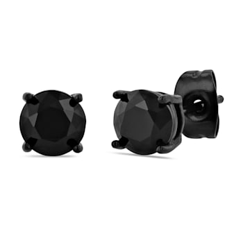 BLACK ROUND SPINEL & BLACK IP STAINLESS STEEL EARRINGS