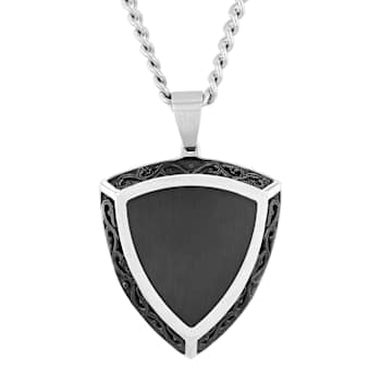 Stainless Steel Black Ion Plated Shield Pendant
