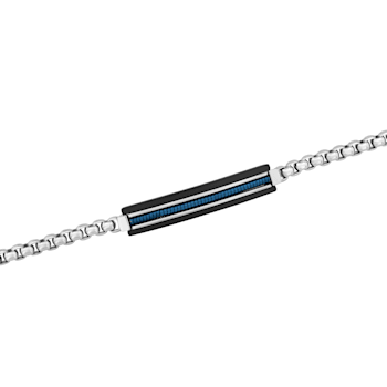 Stainless Steel Black & Blue Ion Plated ID Bracelet