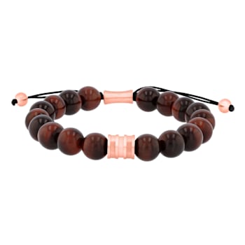 Red Tiger Eye Bead & Stainless Steel Bolo Bracelet