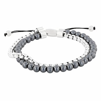 Hematite Bead & Stainless Steel Bolo Bracelet