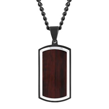 Black Stainless Steel Woodgrain Carbon Fiber Inlay Dog Tag Pendant