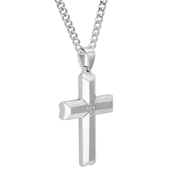 0.05CTW Stainless Steel Scalloped Edge Cross