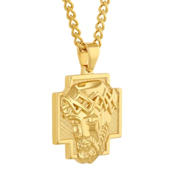 Stainless Steel Yellow Ion Plated Jesus Head Cross Pendant