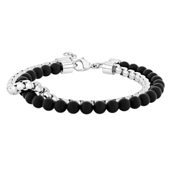 Stainless Steel and Matte Black Onyx Bead Bracelet