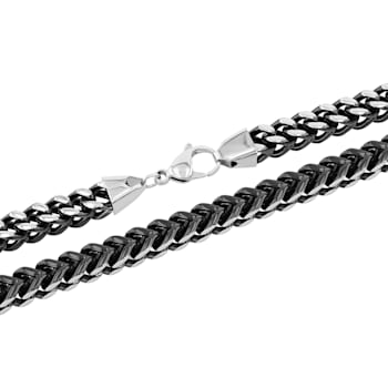 Stainless Steel Black Ion Plated Franco Chain Necklace & Bracelet Set