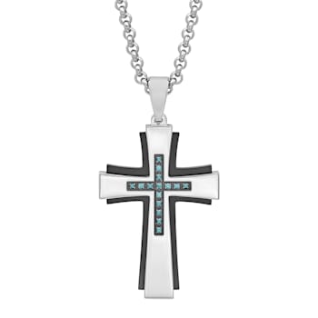 1/8CTW Blue Diamond Stainless Steel Cross Pendant