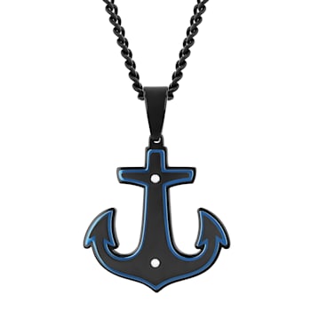 Stainless Steel Anchor Pendant with Black and Blue Finish