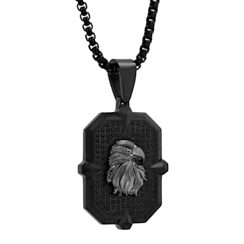 3/4CTW Black Diamond Stainless Steel Black Ion Plated Gunmetal Eagle Dog
Tag Pendant