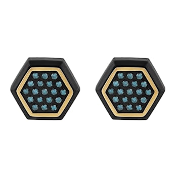 1/5CTW BLUE DIAMOND & BLACK IP STAINLESS STEEL EARRINGS