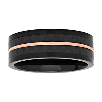 Stainless Steel Black and Rose Ion Plated Carbon Fiber Center Band