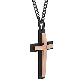 Diamond Accent Two-Tone Stainless Steel Cross Pendant