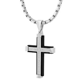 0.17CTW Stainless Steel with Black IP Cross