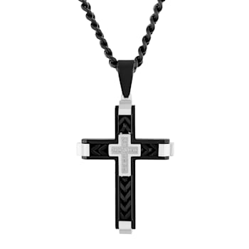 0.07CTW Diamond Two-Tone Stainless Steel Cross Pendant