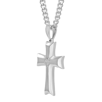 0.05CTW Stainless Steel Scalloped Edge Cross