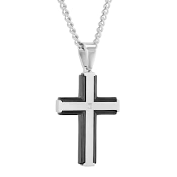 Diamond Accent Two-Tone Stainless Steel Dog Tag, Cross Pendant, &
Bracelet Set