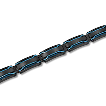 Stainless Steel Black & Blue Ion Plated Link Bracelet