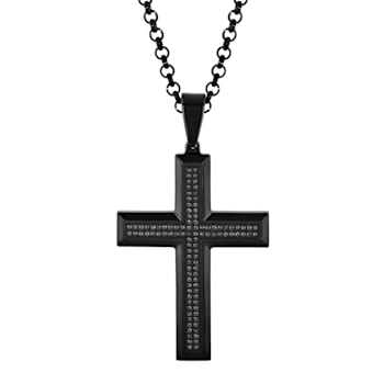 1/2CTW Black Diamond Stainless Steel Black Ion Plated Cross Pendant